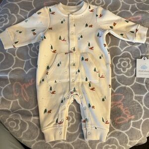 Cloud Island Cream One Piece with Bear and Tree Print
